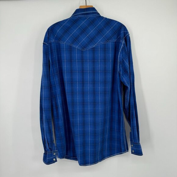 Larry Mahan Men's Blue Plaid Western Snap Shirt Size xl Long sleeve rodeo - Picture 5 of 8